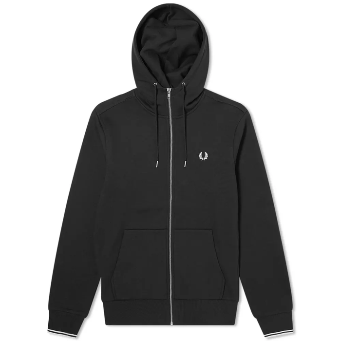 Fred Perry Hooded Zip Through Sweatshirt Black