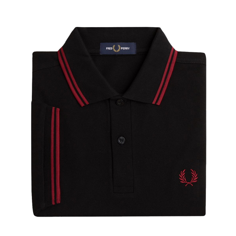 Fred Perry Slim Fit Twin Tipped Polo Black / Burnt Red / Burnt Red