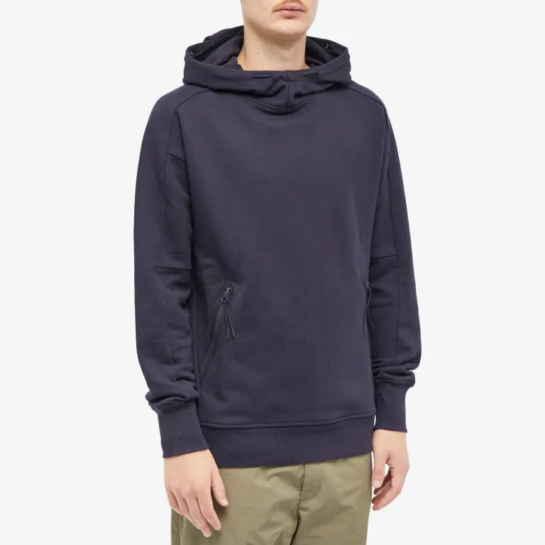 C.P. Company Diagonal Raised Fleece Goggle Hoodie Total Eclipse Blue
