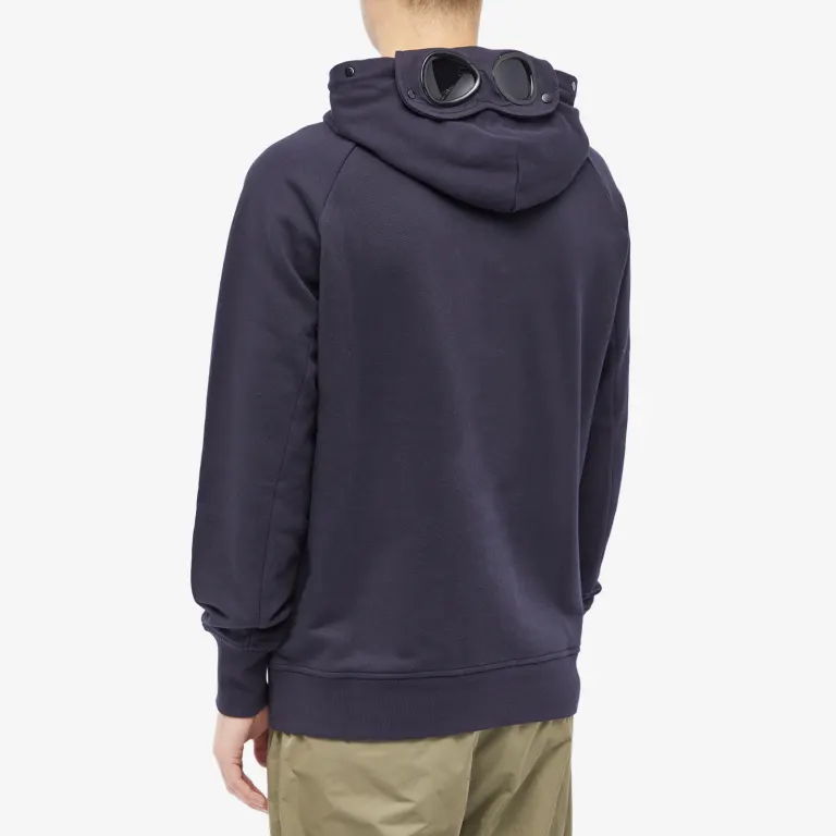 C.P. Company Diagonal Raised Fleece Goggle Hoodie Total Eclipse Blue