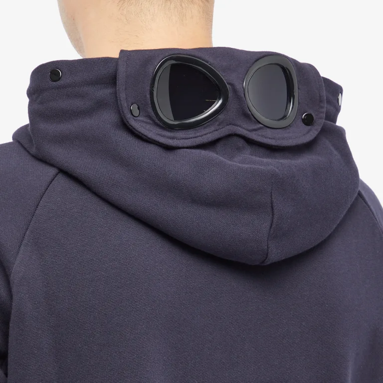 C.P. Company Diagonal Raised Fleece Goggle Hoodie Total Eclipse Blue
