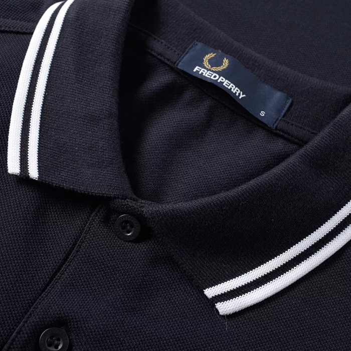Fred Perry Slim Fit Twin Tipped Polo Navy White White